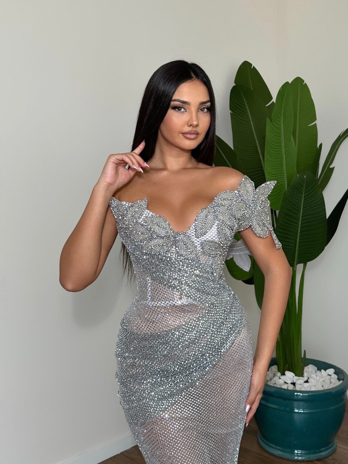 silver long dress